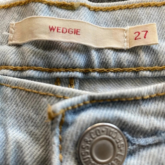 Levi's Wedgie High Rise Raw Hem Button Fly Ankle Skinny Leg Denim Jeans Size 27 - Picture 4 of 8